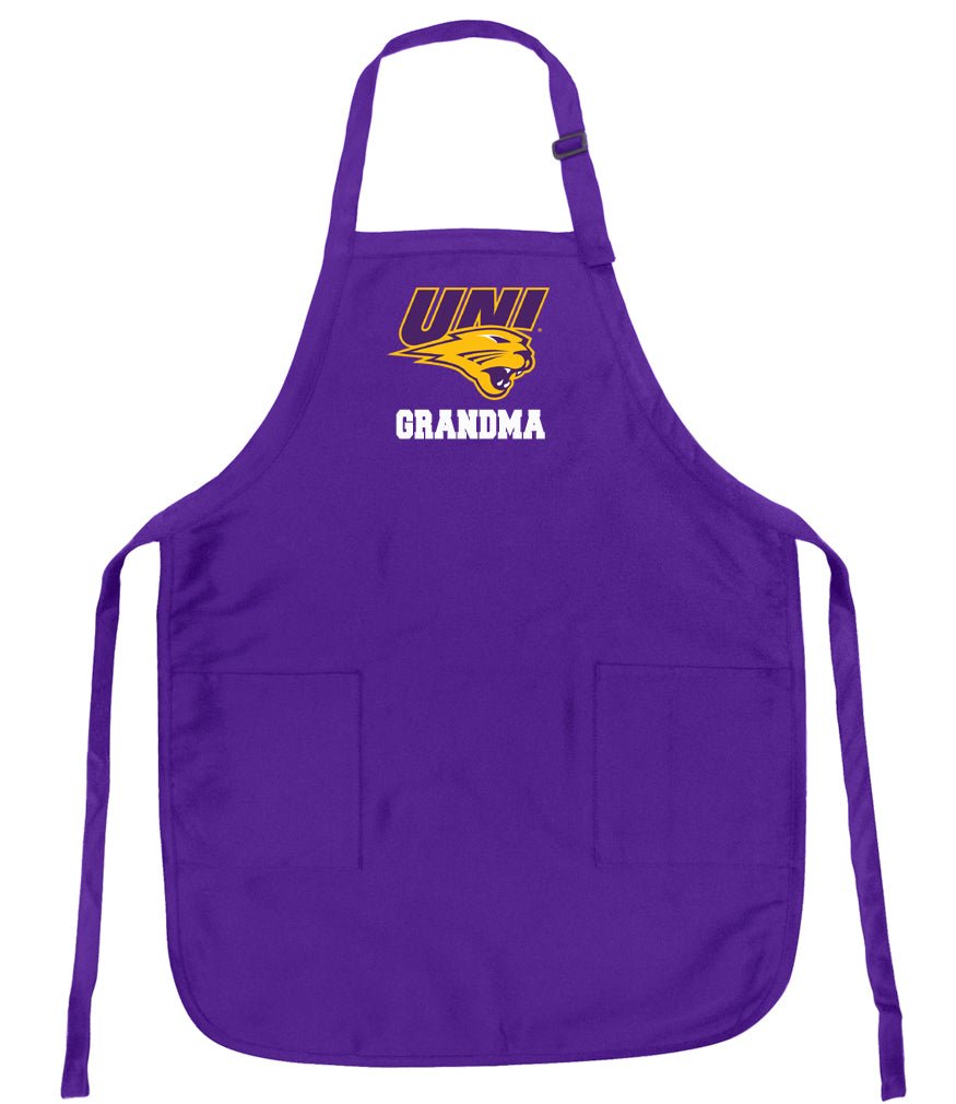 Northern Iowa Apron Official UNI Panthers Aprons - Stain Resistant Fabric Grandma on Purple