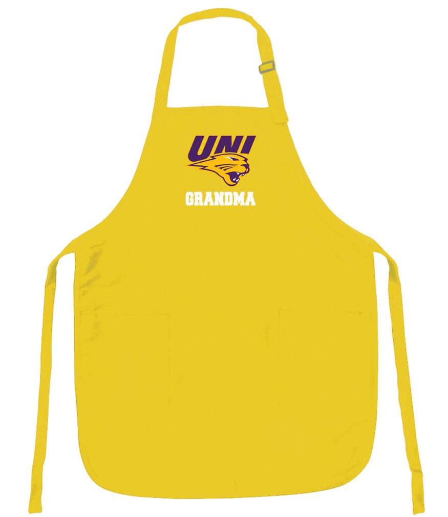Northern Iowa Apron Official UNI Panthers Aprons - Stain Resistant Fabric Grandma on Yellow