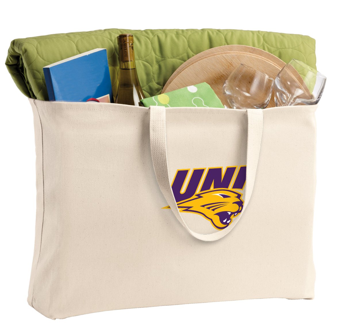 Northern Iowa Large Tote Bag UNI Panthers Jumbo Tote for Beach Pool or Travel Tan