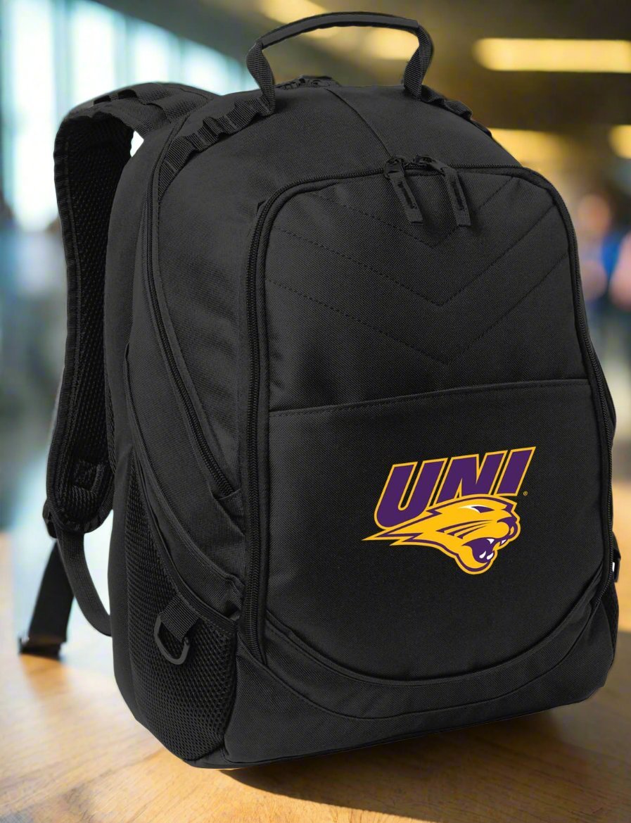 Northern Iowa Laptop Backpack – Official UNI Panthers Bookbag – 17" Laptop Sleeve, NCAA School Gear – 600D Polyester Black