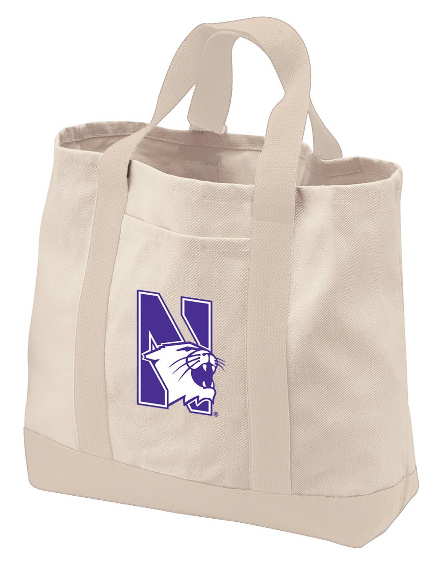 Northwestern University Canvas Tote Bag NU Wildcats Classic Tote Tan