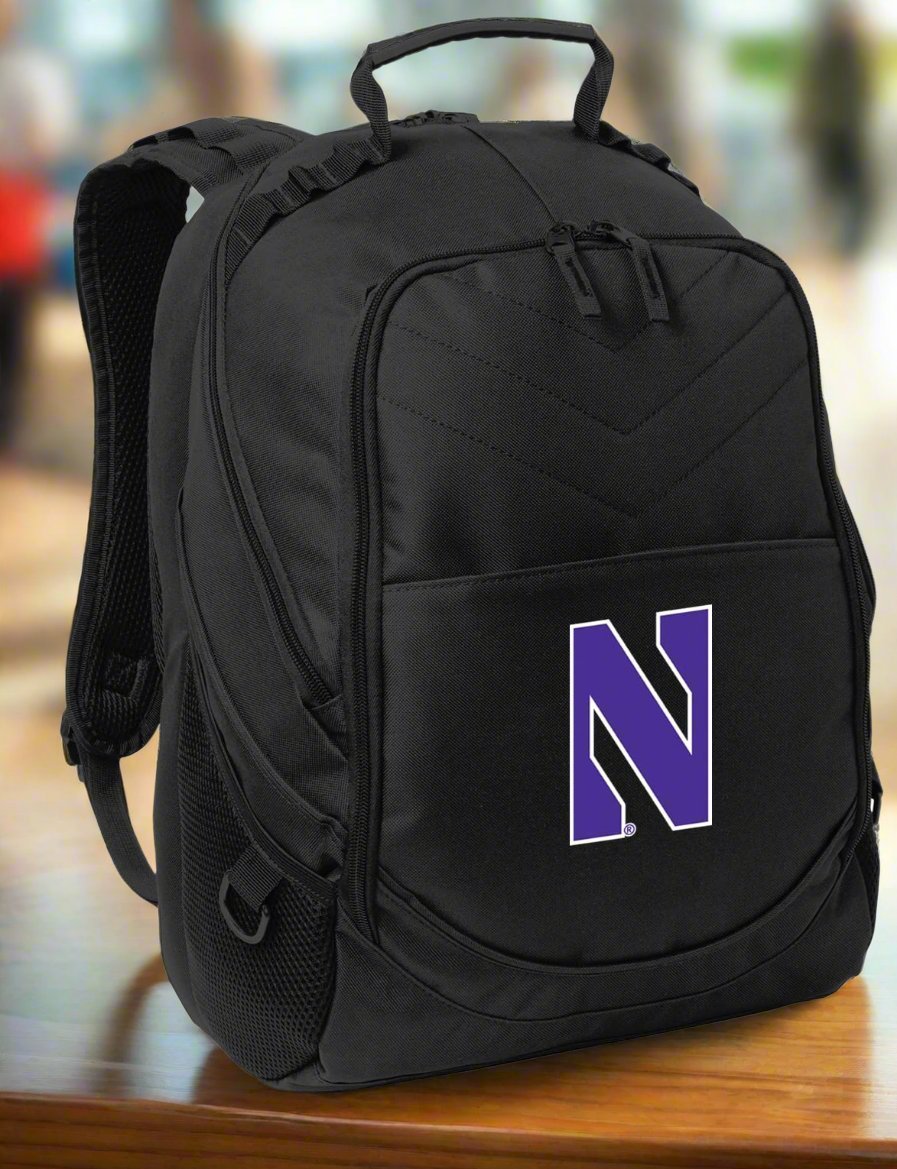 Northwestern Laptop Backpack – Official Northwestern Wildcats Bookbag – 17" Laptop Sleeve, NCAA School Gear – 600D Polyester Black