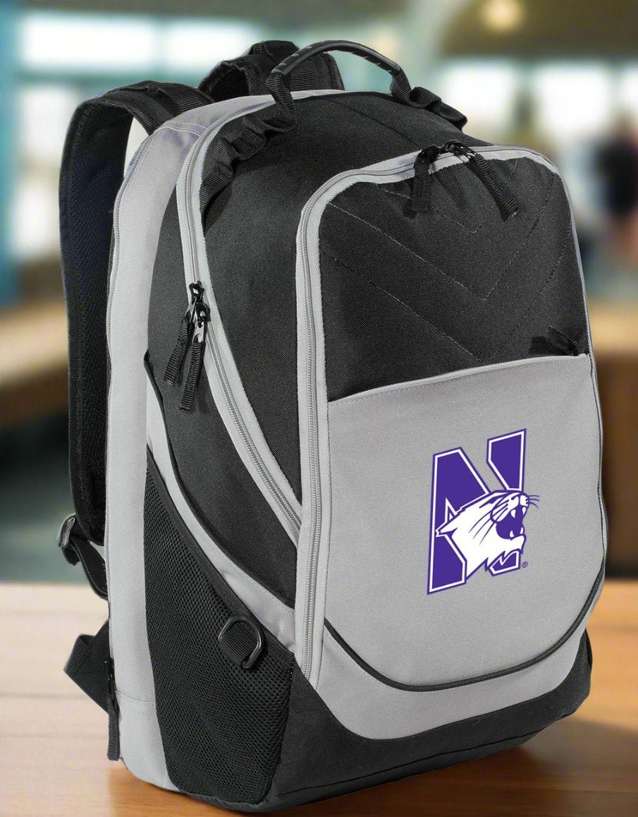 Northwestern Laptop Backpack – Official Northwestern University Wildcats Bookbag – Fits 17″ Laptop, Organizer Panel, NCAA School Gear – 600D Polyester Black and Gray