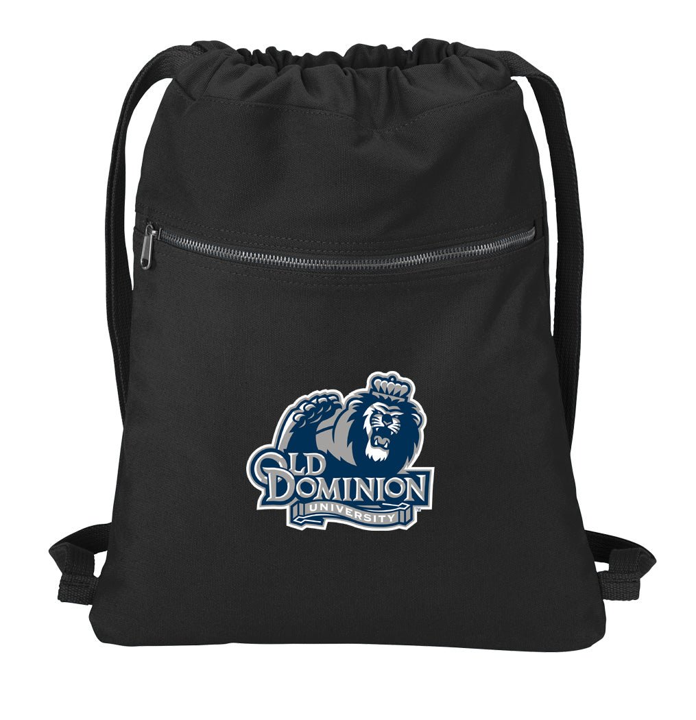 Old Dominion University Canvas Drawstring Backpack ODU Cotton Cinch Pack Bag Black