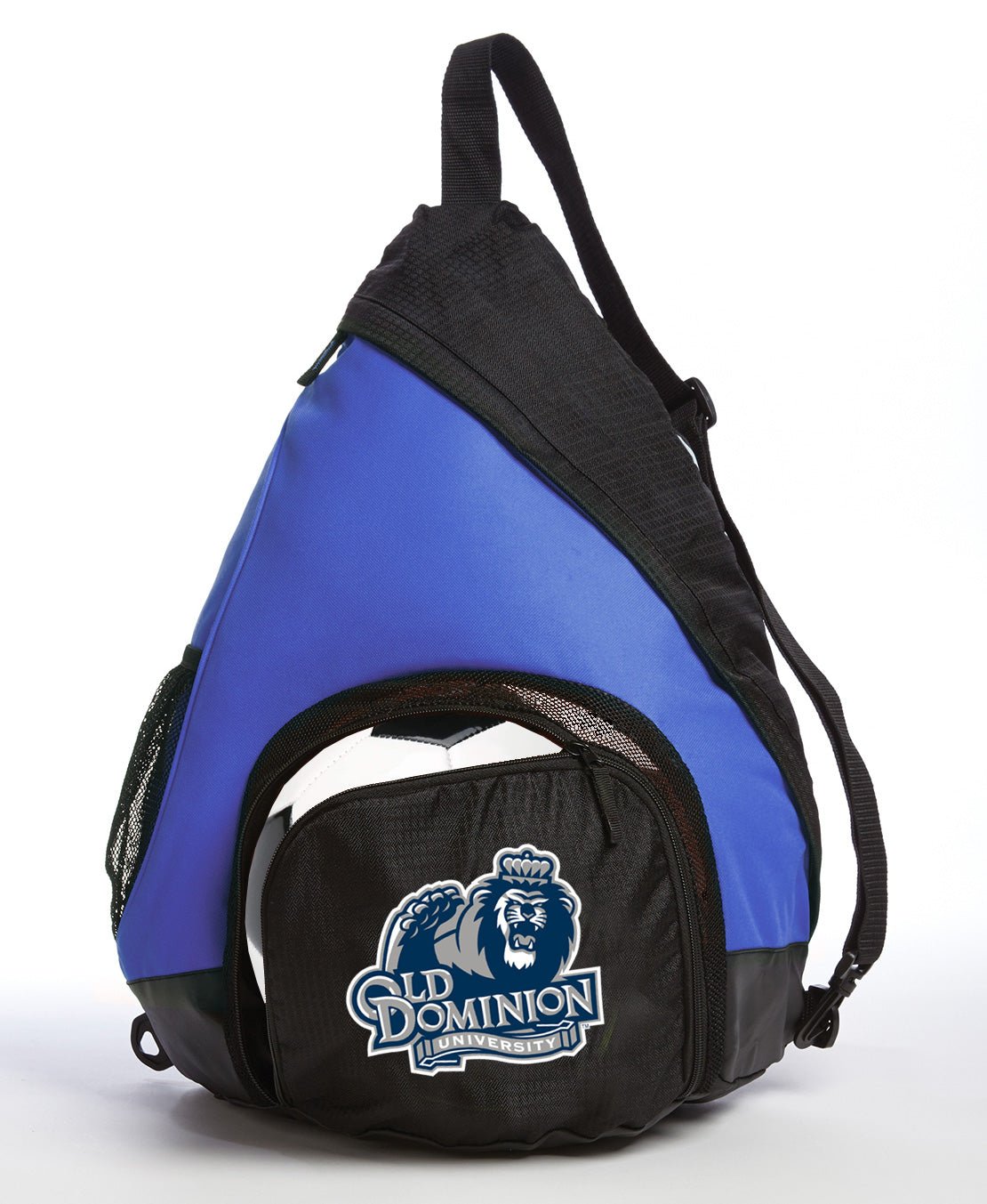 Old Dominion University Sling Backpack ODU Bag with Soccer Ball or Volleyball Bag Sports Gear Compartment Practice Bag Blue