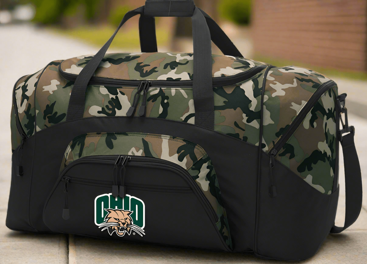 Ohio University Camo Duffel Bag – Official Bobcats Travel, Gym & Sports Bag with Shoulder Strap – 600D Polyester