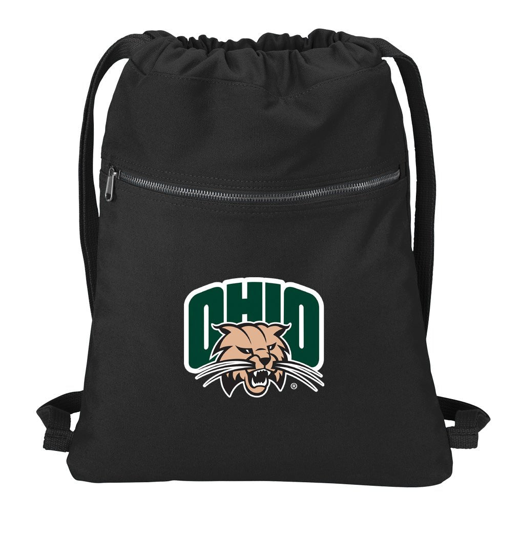 Ohio University Canvas Drawstring Backpack Ohio Bobcats Cotton Cinch Pack Bag Black