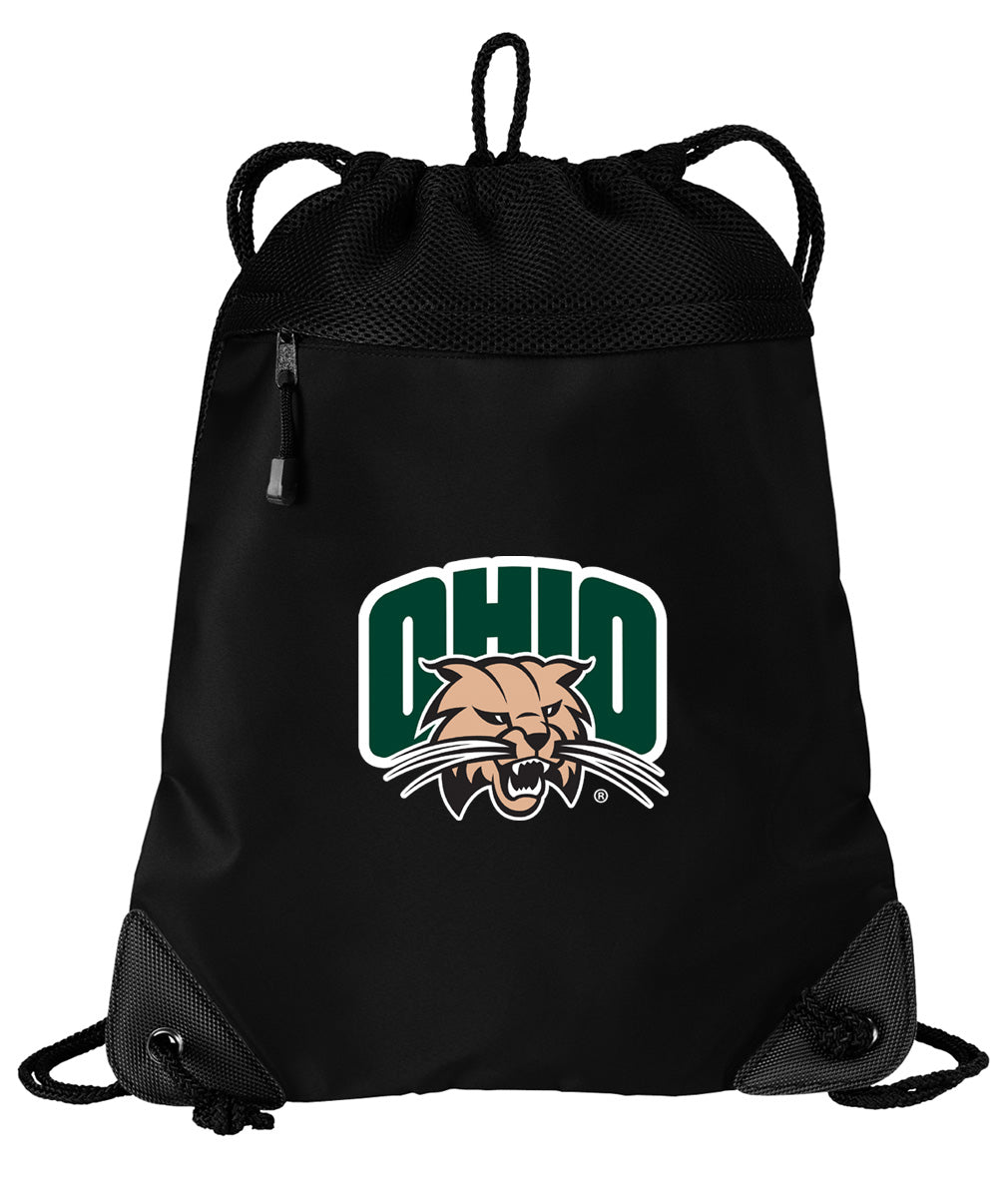 Ohio University Drawstring Backpack Ohio Bobcats Cinch Pack - Mesh & Microfiber Black