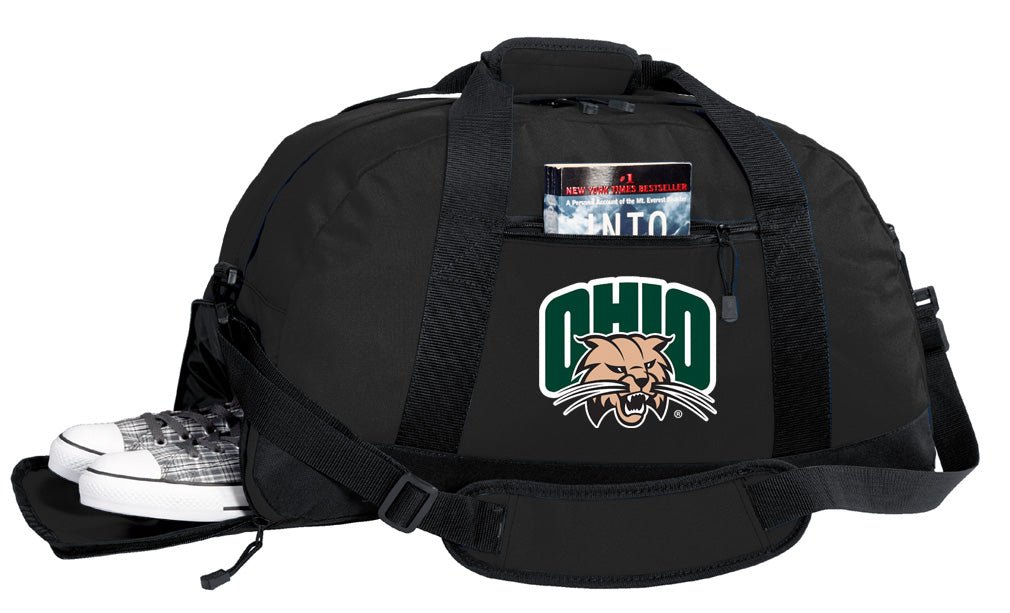 Ohio University Duffel Bag – Official Bobcats Medium Gym & Travel Bag with Shoe Pocket – 600D Polyester