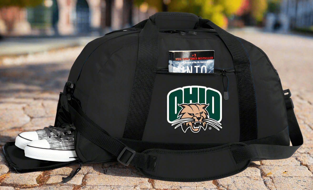 Ohio University Duffel Bag – Official Bobcats Medium Gym & Travel Bag with Shoe Pocket – 600D Polyester