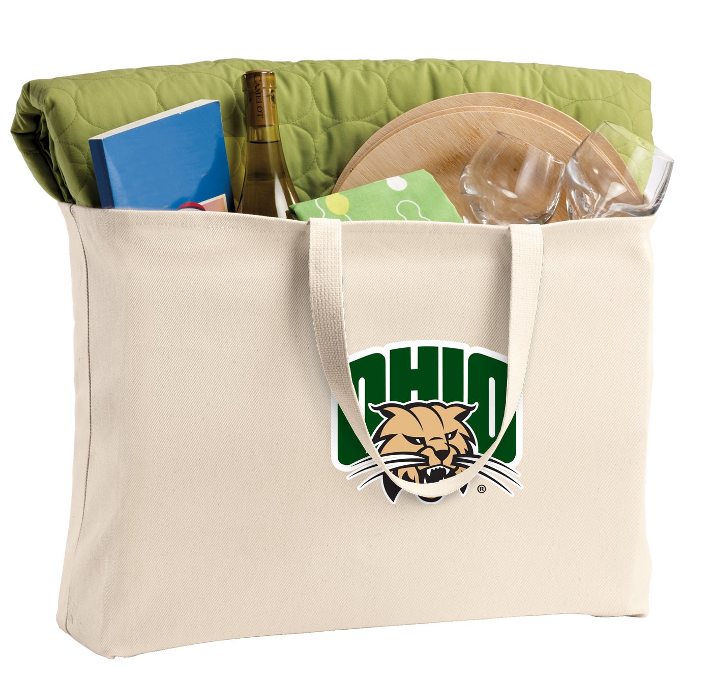 Ohio University Large Tote Bag Ohio Bobcats Jumbo Tote for Beach Pool or Travel Tan