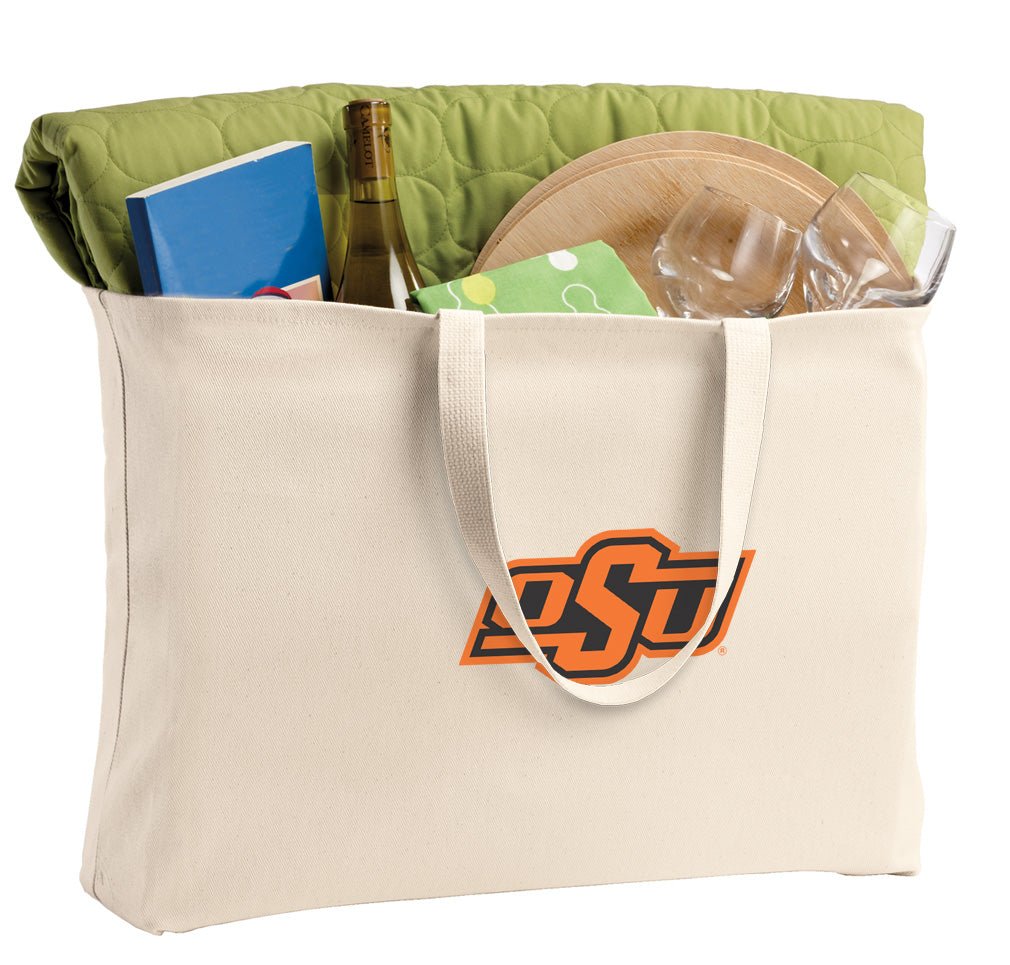 Oklahoma State Large Tote Bag OSU Cowboys Jumbo Tote for Beach Pool or Travel Tan
