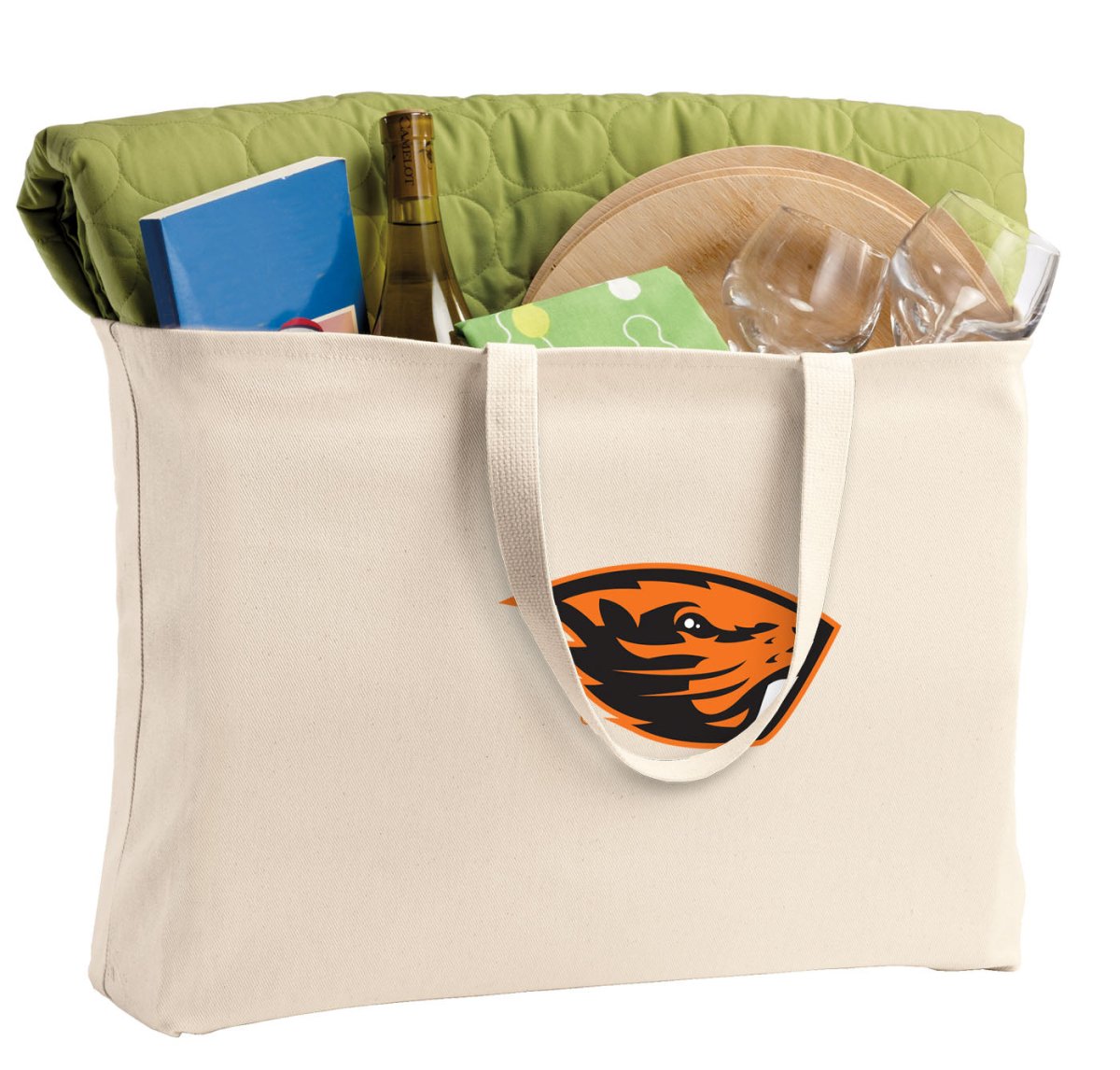 Oregon State Large Tote Bag OSU Beavers Jumbo Tote for Beach Pool or Travel Tan