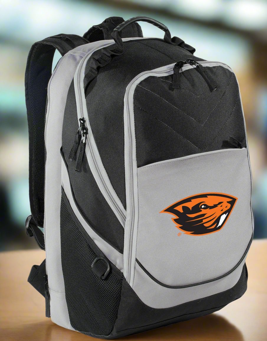 Oregon State Laptop Backpack – Official OSU Beavers Bookbag – 17" Laptop Sleeve, NCAA School Gear – 600D Polyester Black and Gray