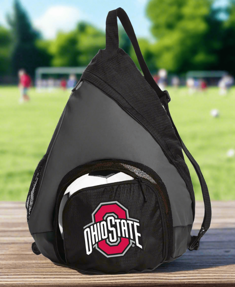 Ohio State Sling Backpack OSU Bag with Soccer Ball or Volleyball Bag Sports Gear Compartment Practice Bag Black