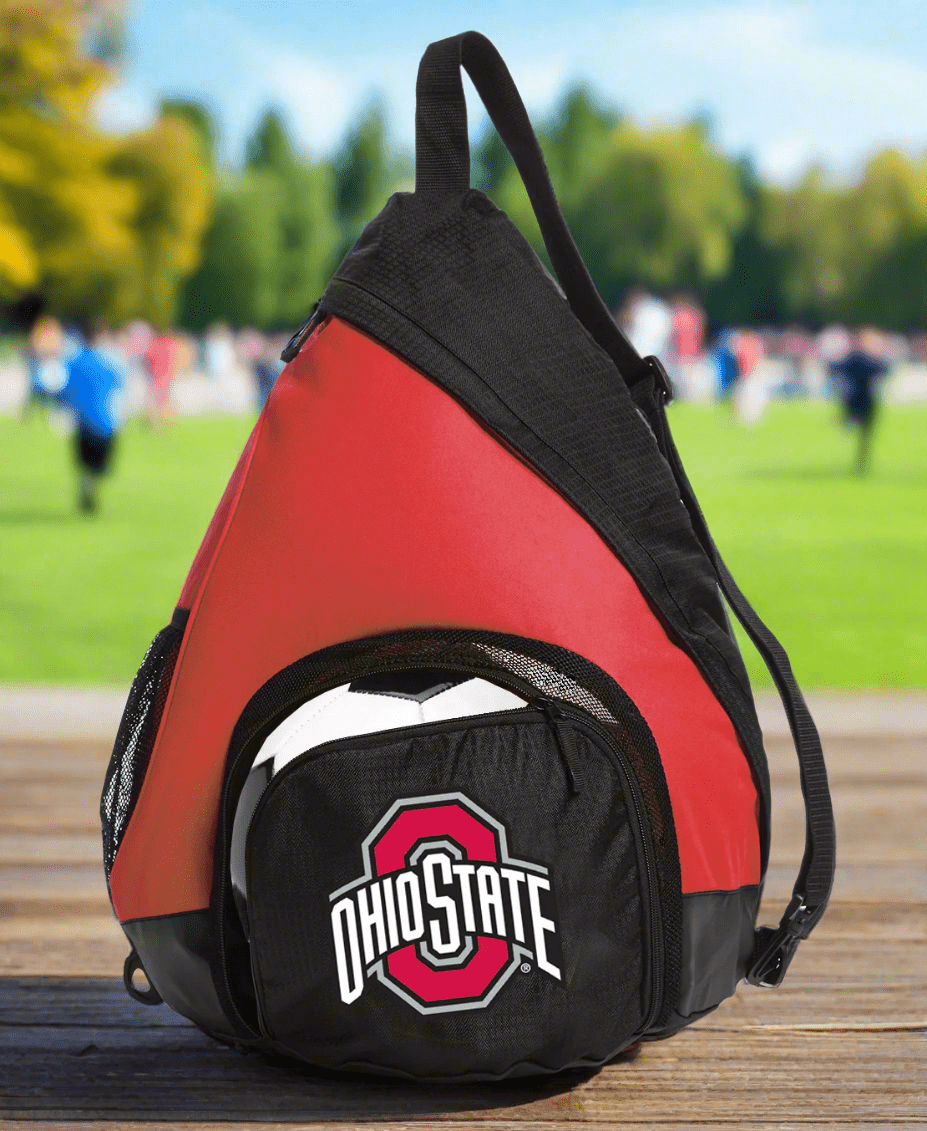 Ohio State Sling Backpack OSU Bag with Soccer Ball or Volleyball Bag Sports Gear Compartment Practice Bag Red
