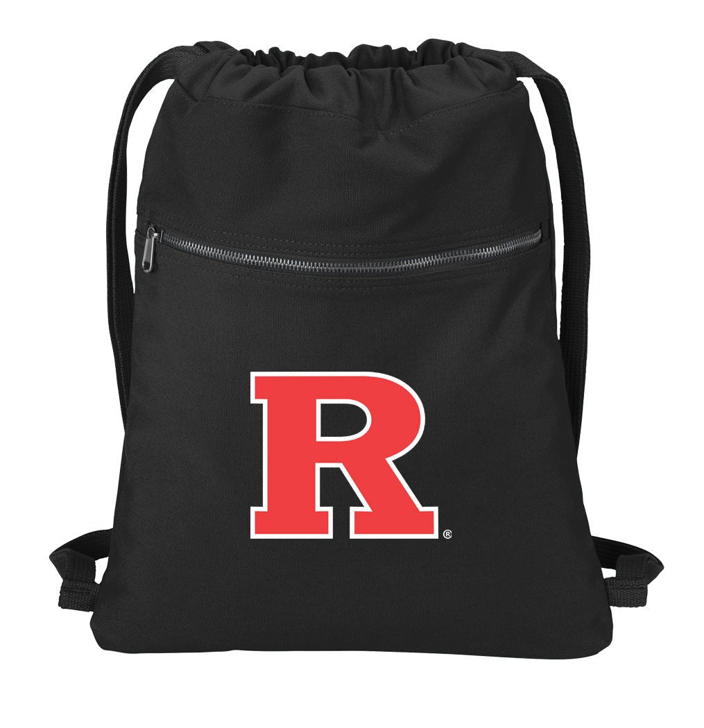 Rutgers Canvas Drawstring Backpack RU Cotton Cinch Pack Bag Black