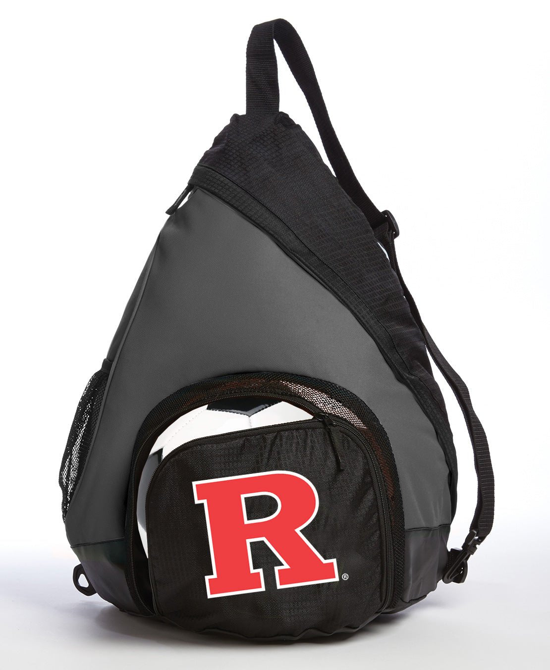 Rutgers Sling Backpack RU Bag with Soccer Ball or Volleyball Bag Sports Gear Compartment Practice Bag Black