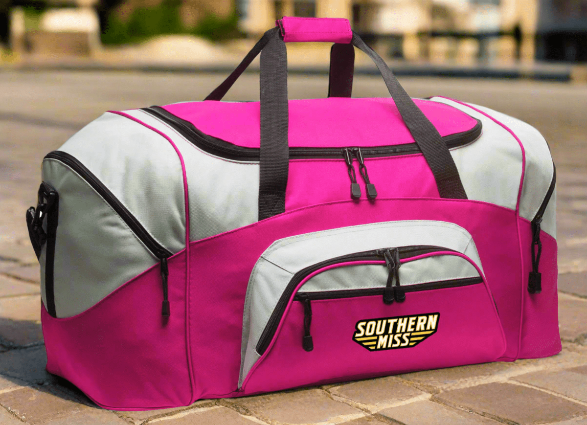 Southern Miss Duffel Bag Large Gym, Travel & Suitcase-Style Gear Bag USM Pink Duffel