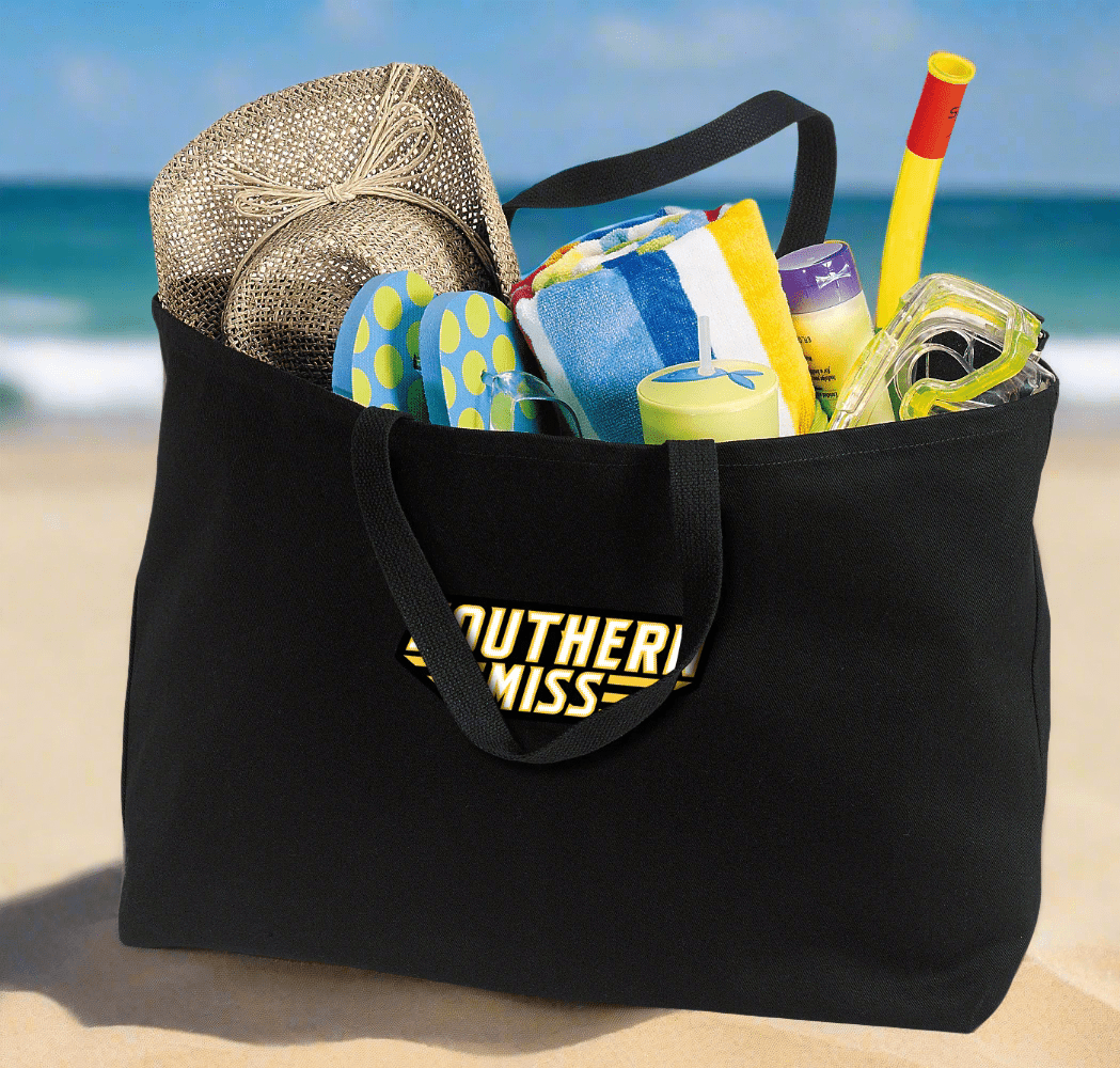Southern Miss Large Tote Bag USM Golden Eagles Jumbo Tote for Beach Pool or Travel Black