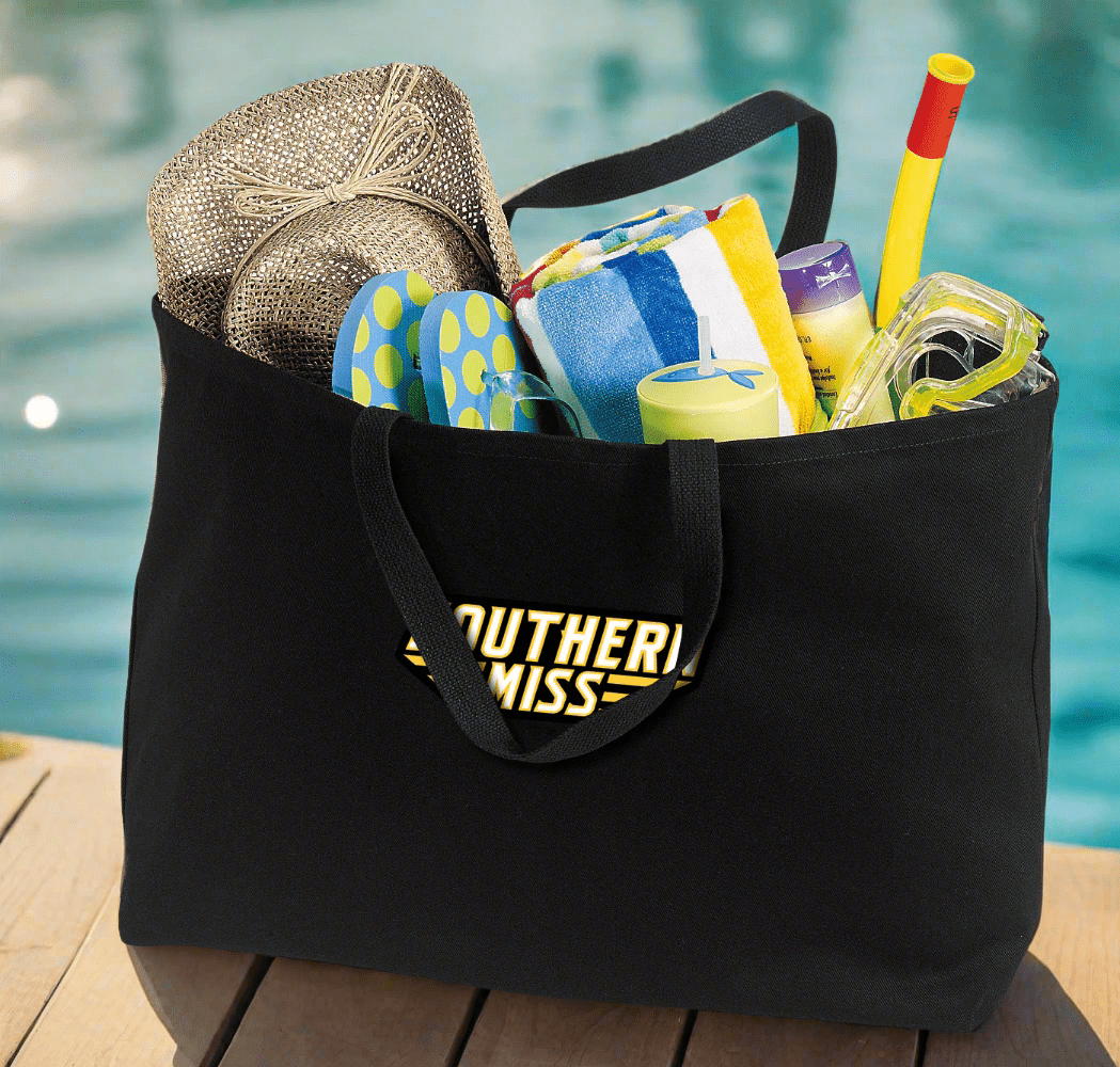 Southern Miss Large Tote Bag USM Golden Eagles Jumbo Tote for Beach Pool or Travel Black