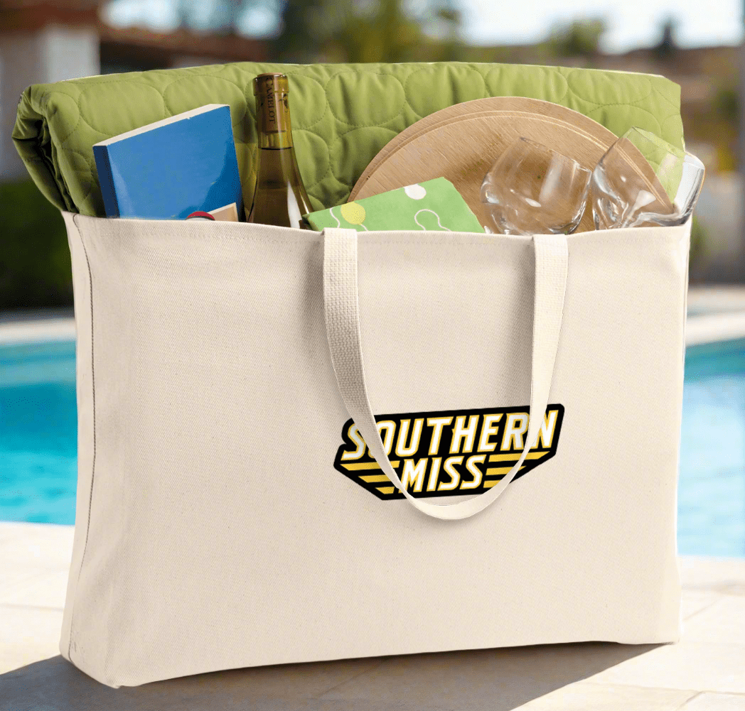 Southern Miss Large Tote Bag USM Golden Eagles Jumbo Tote for Beach Pool or Travel Tan