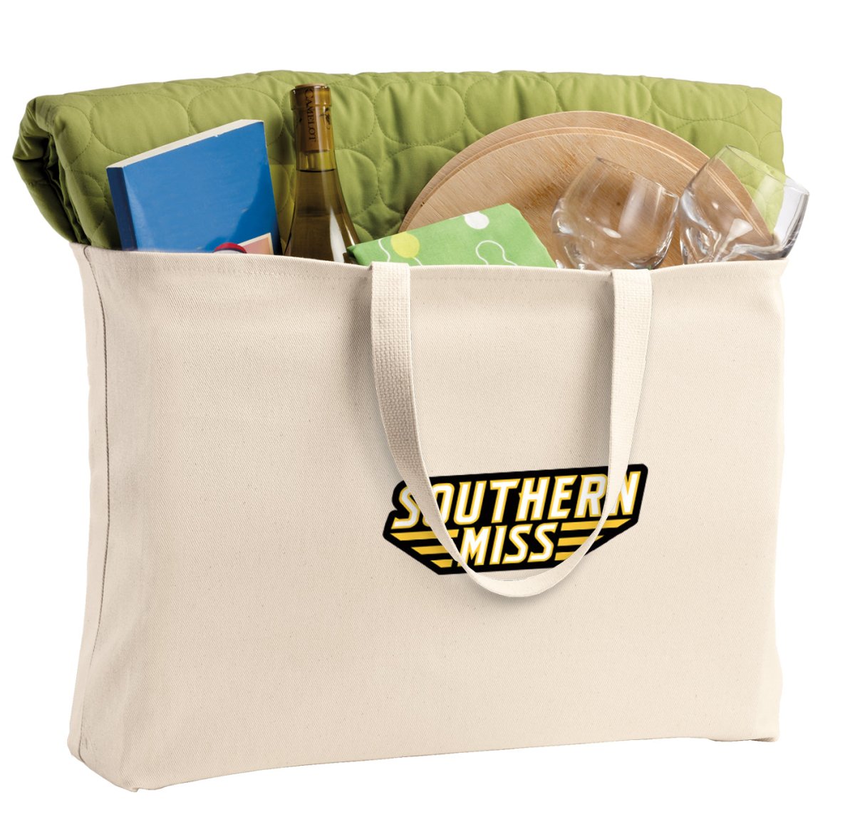 Southern Miss Large Tote Bag USM Golden Eagles Jumbo Tote for Beach Pool or Travel Tan