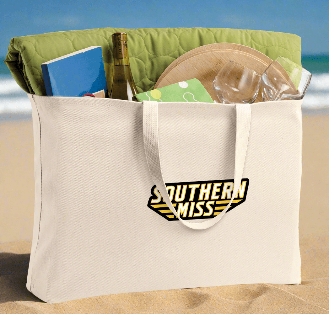 Southern Miss Large Tote Bag USM Golden Eagles Jumbo Tote for Beach Pool or Travel Tan
