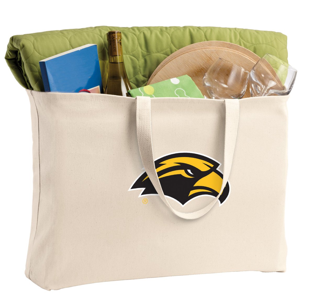 Southern Miss Large Tote Bag USM Jumbo Tote for Beach Pool or Travel Tan