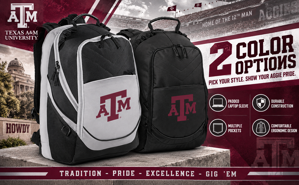 Texas A&M Aggies Laptop Backpack Black and Gray