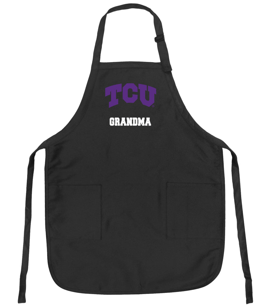 TCU Apron Texas Official Christian Aprons - Stain Resistant Fabric Grandma on Black