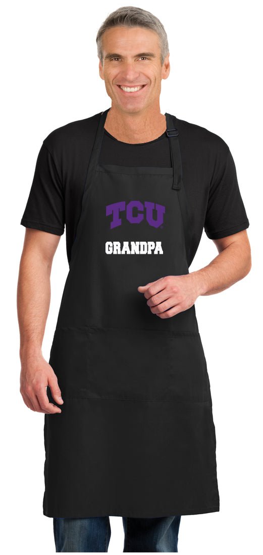 TCU Large Apron Official Texas Christian Aprons - Adjustable with Pockets Grandpa on Black