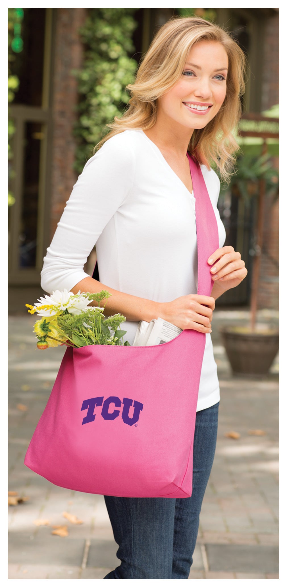 TCU Cross Body Bag Texas Christian Shoulder Tote Bag - Sling Style Pink