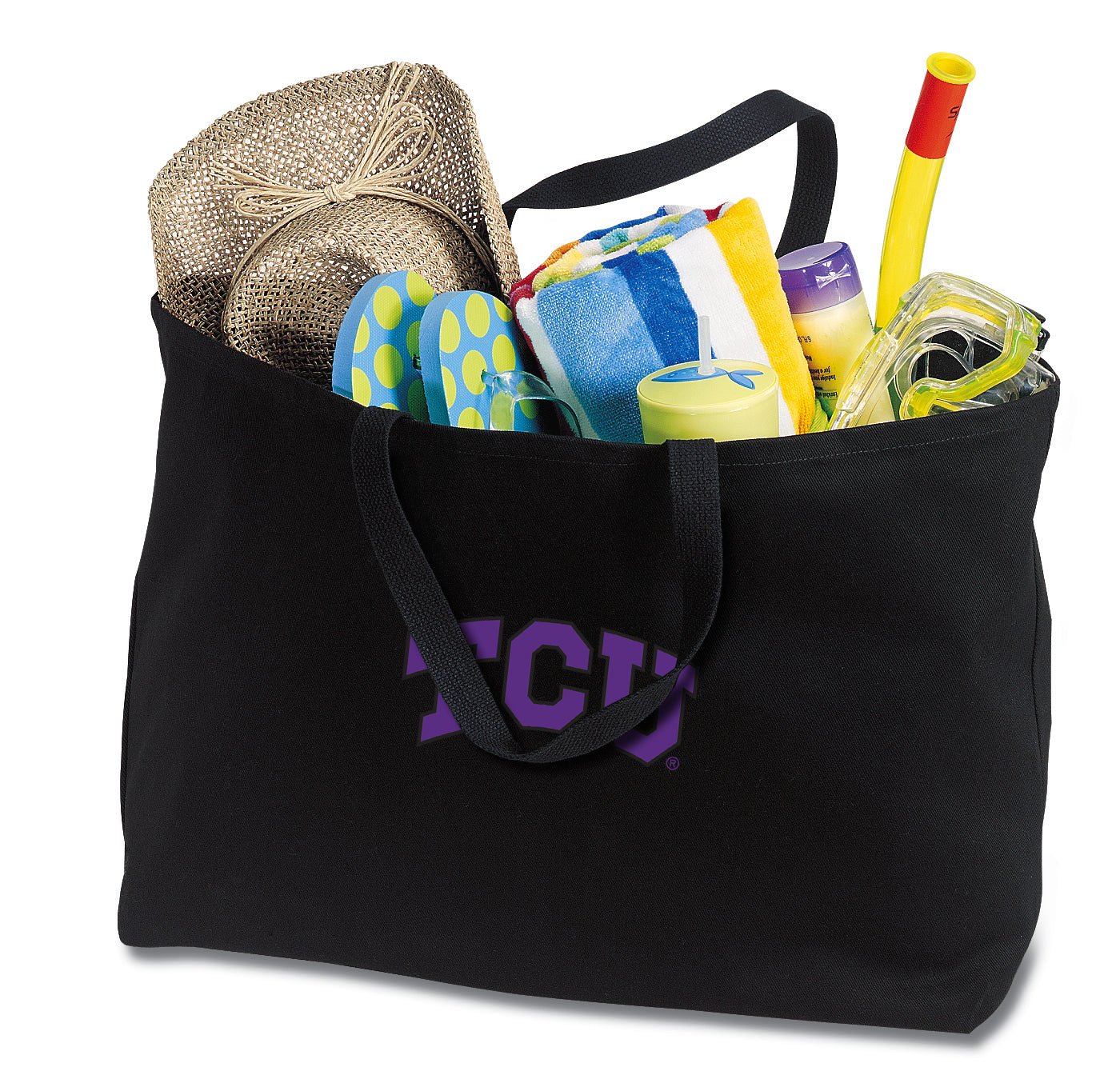 TCU Large Tote Bag Texas Christian Jumbo Tote for Beach Pool or Travel Black