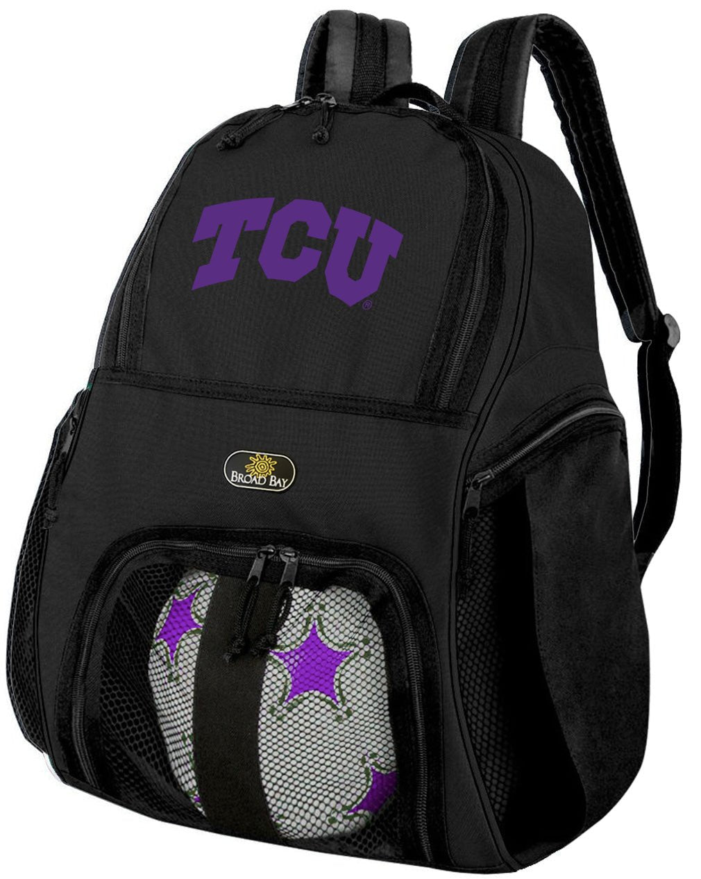 TCU Soccer Ball Backpack or Texas Christian Volleyball Sports Gear Bag Black