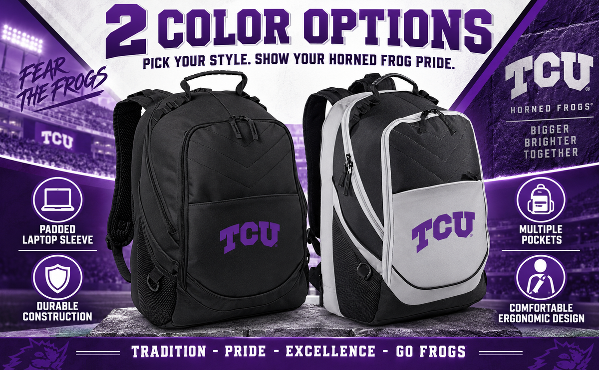 TCU Laptop Backpack – Official Texas Christian University Bookbag Black and Gray