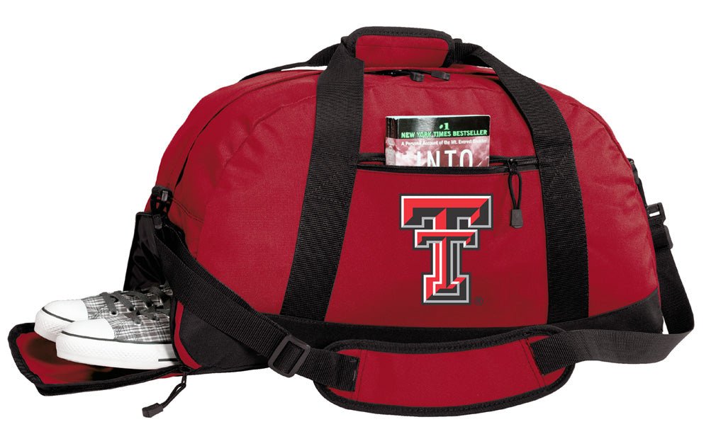 Texas Tech Duffel Bag – Official Red Raiders Medium Gym & Travel Bag with Shoe Pocket – 600D Polyester Red