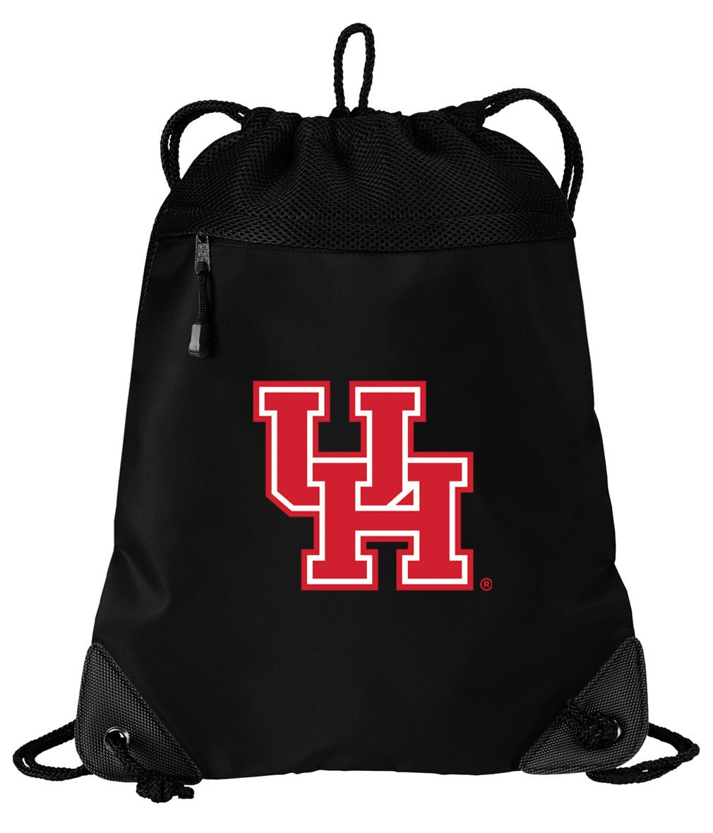 University of Houston Drawstring Backpack UH Cougars Cinch Pack - Mesh & Microfiber Black
