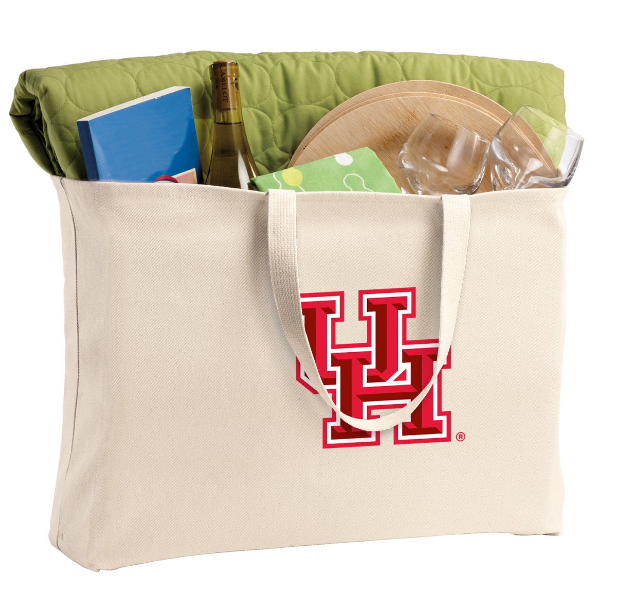 University of Houston Large Tote Bag Jumbo UH Logo Tote for Beach Pool or Travel Tan