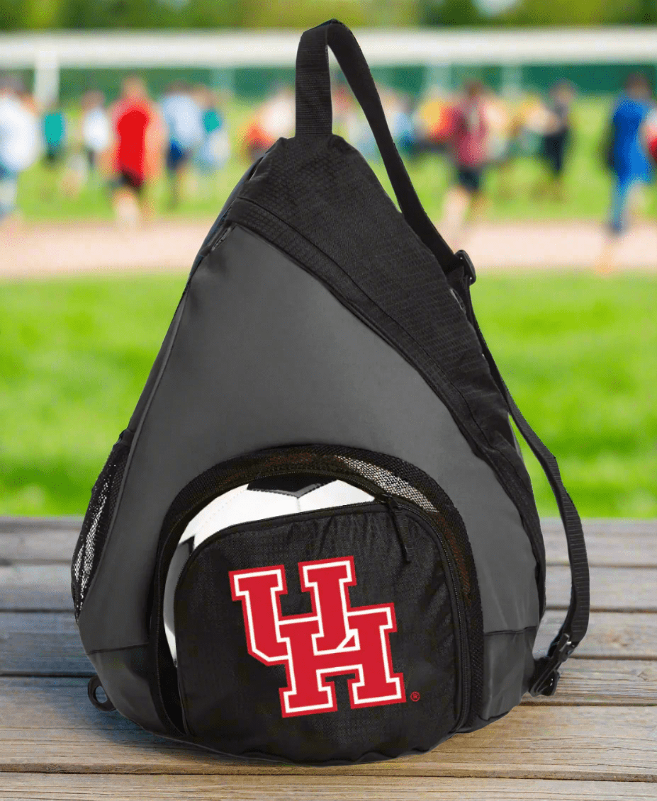 University of Houston Sling Backpack University of Houston Bag with Soccer Ball or Volleyball Bag Sports Gear Compartment Practice Bag Black