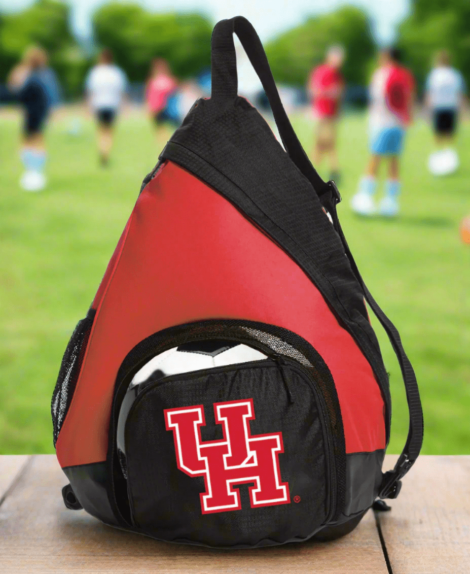 University of Houston Sling Backpack University of Houston Bag with Soccer Ball or Volleyball Bag Sports Gear Compartment Practice Bag Red