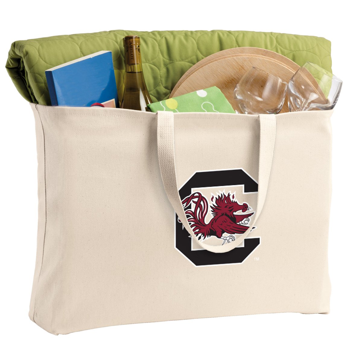 University of South Carolina Large Tote Bag USC Gamecocks Jumbo Tote for Beach Pool or Travel Tan