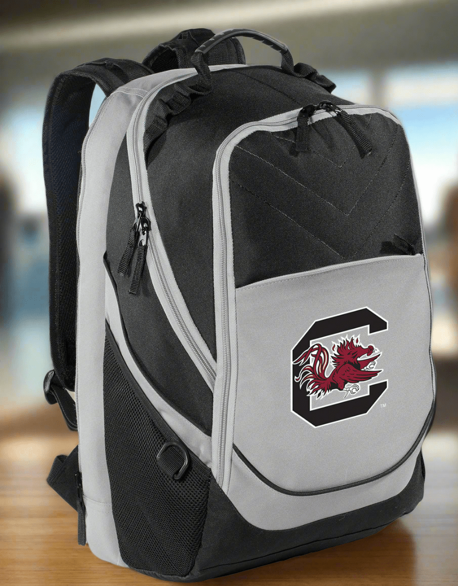 South Carolina Laptop Backpack – Official Gamecocks Bookbag – 17" Laptop Sleeve, NCAA School Gear – 600D Polyester Black and Gray