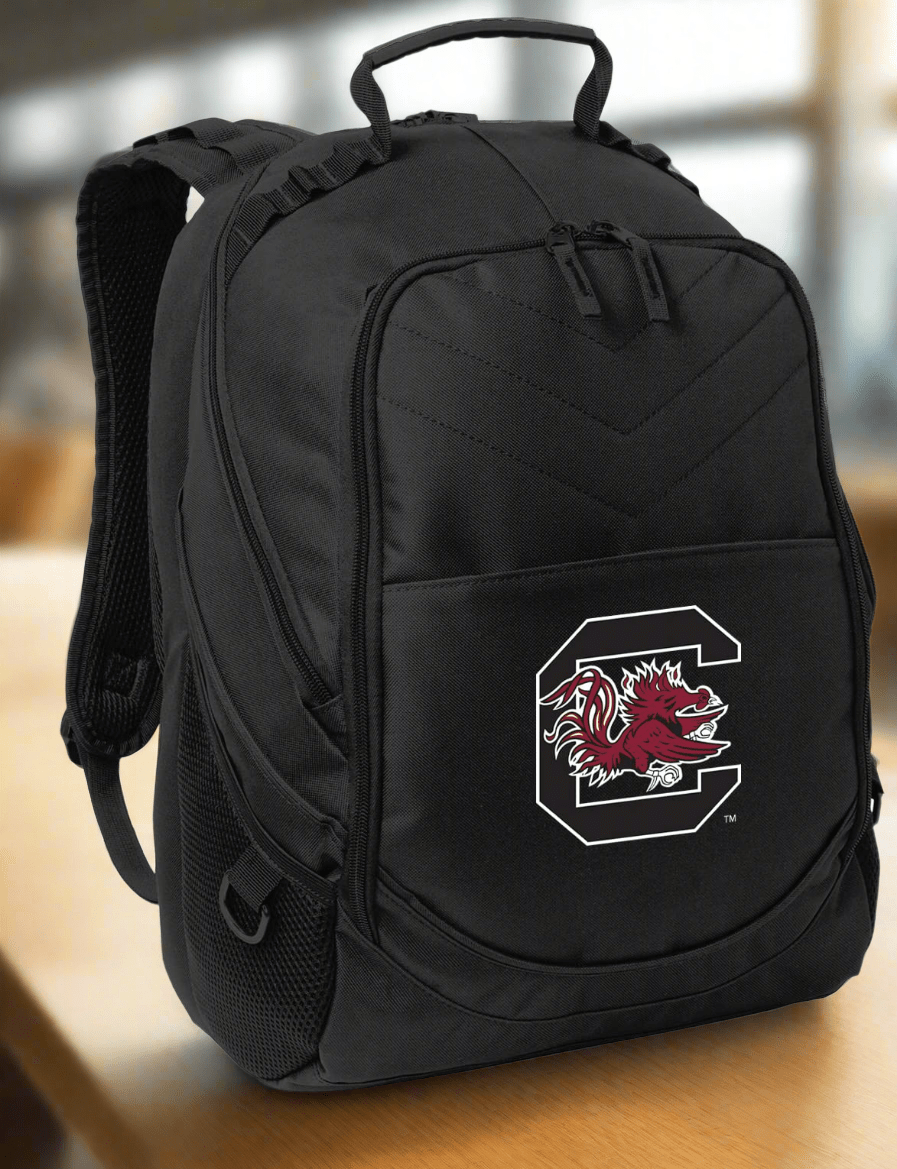 South Carolina Laptop Backpack – Official Gamecocks Bookbag – 17" Laptop Sleeve, NCAA School Gear – 600D Polyester Black