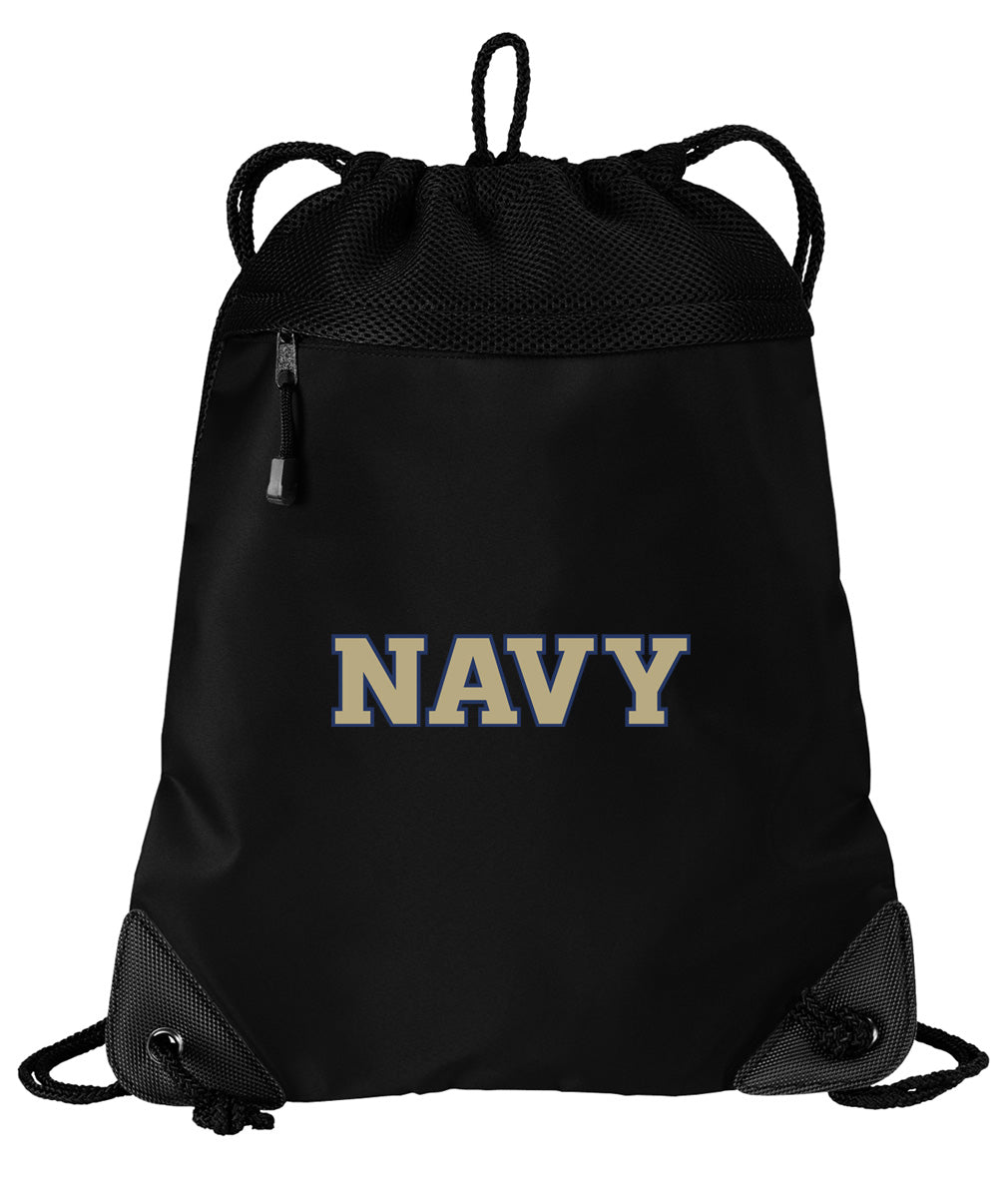Naval Academy Drawstring Backpack Navy Midshipmen Cinch Pack - Mesh & Microfiber Black