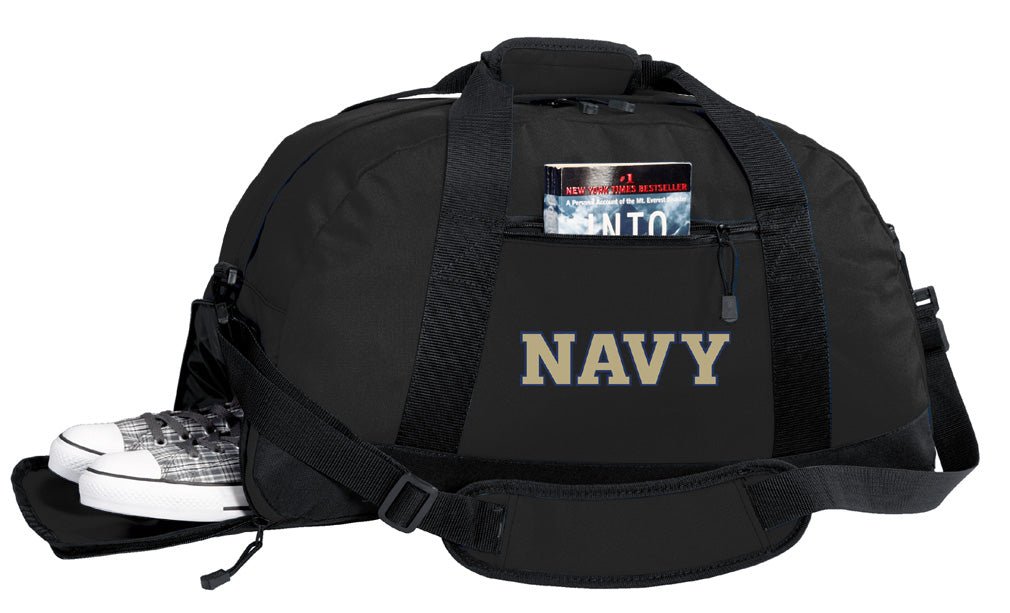 Naval Academy Duffel Bag – Official Midshipmen Medium Gym & Travel Bag with Shoe Pocket – 600D Polyester Black