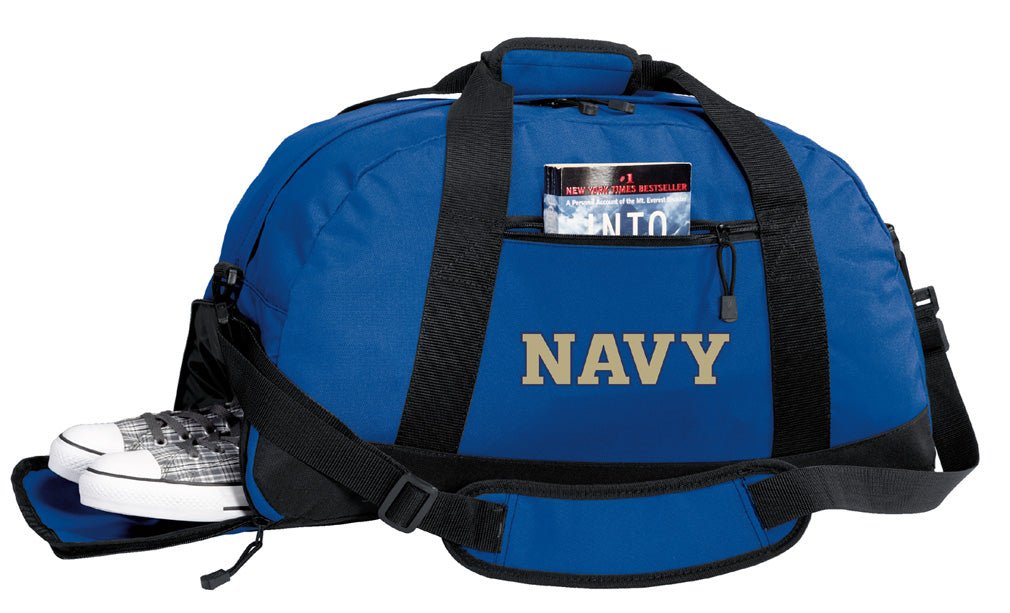 Naval Academy Duffel Bag – Official Midshipmen Medium Gym & Travel Bag with Shoe Pocket – 600D Polyester Blue