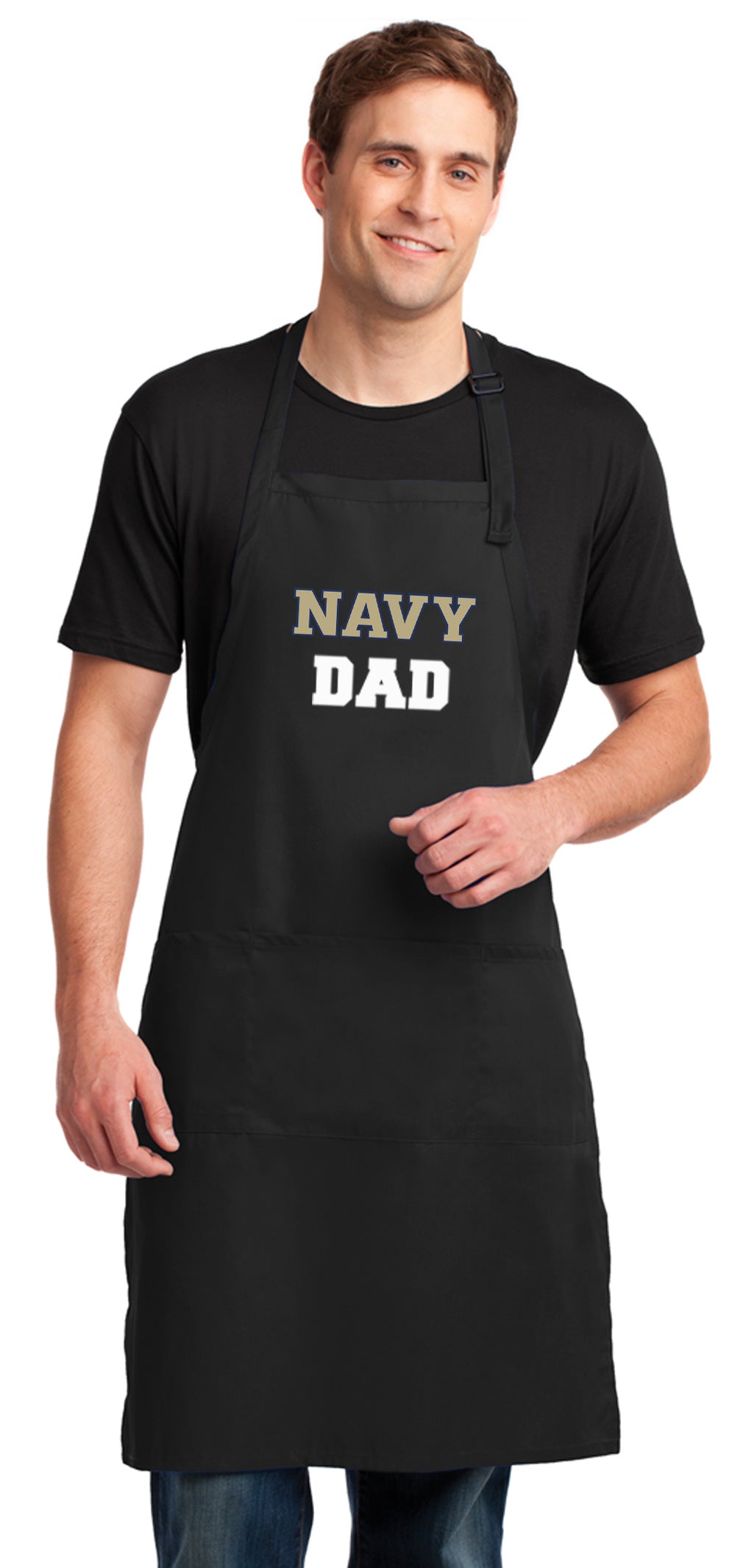 Naval Academy Large Apron Navy Midshipmen Apron - Adjustable with Pockets Dad on Black