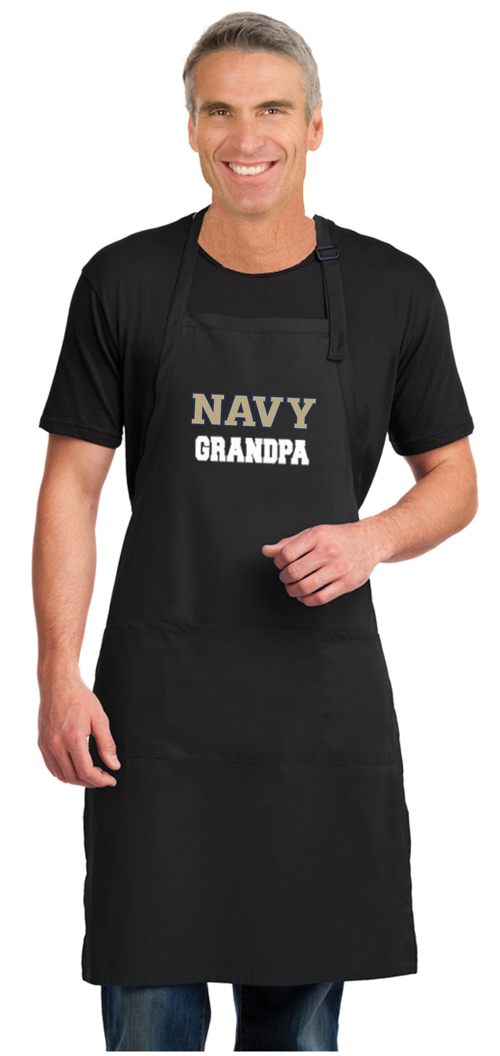 Naval Academy Large Apron Navy Midshipmen Apron - Adjustable with Pockets Grandpa on Black