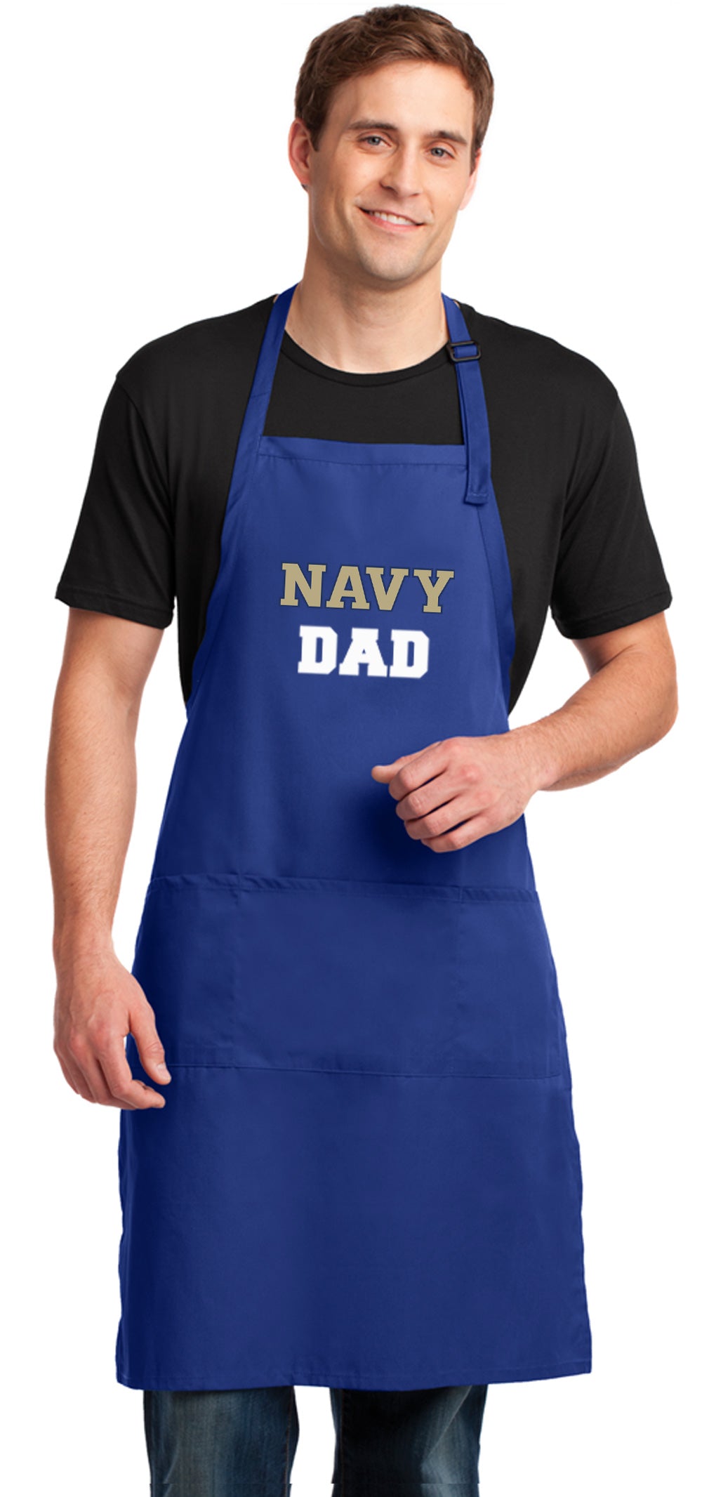 Naval Academy Large Apron Navy Midshipmen Apron - Adjustable with Pockets Dad on Blue